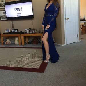 Long form first navy blue formal dress